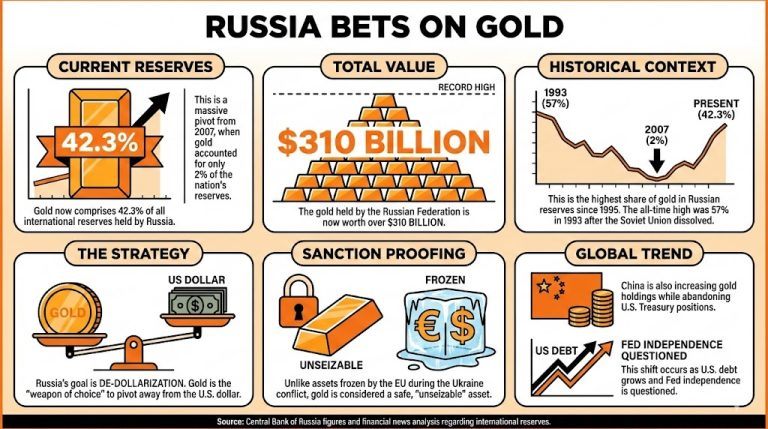 Russian Gold Reserves Surge to 42.3% of International Portfolio 2
