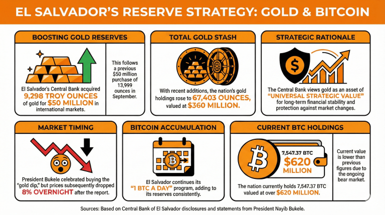 El Salvador buys the gold dip, adds 9,298 ounces to its reserves. 2