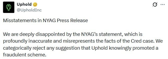 Uphold Rejects New York Claims After $5M Customer Repayment Deal 2
