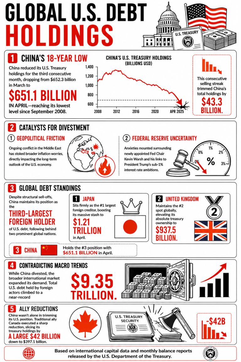 China trims US Treasury holdings to $651.1 billion, hitting an 18-year low. 2
