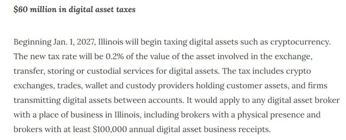 Illinois Governor JB Pritzker has approved a 0.2% crypto tax on every transfer starting in 2027. 2