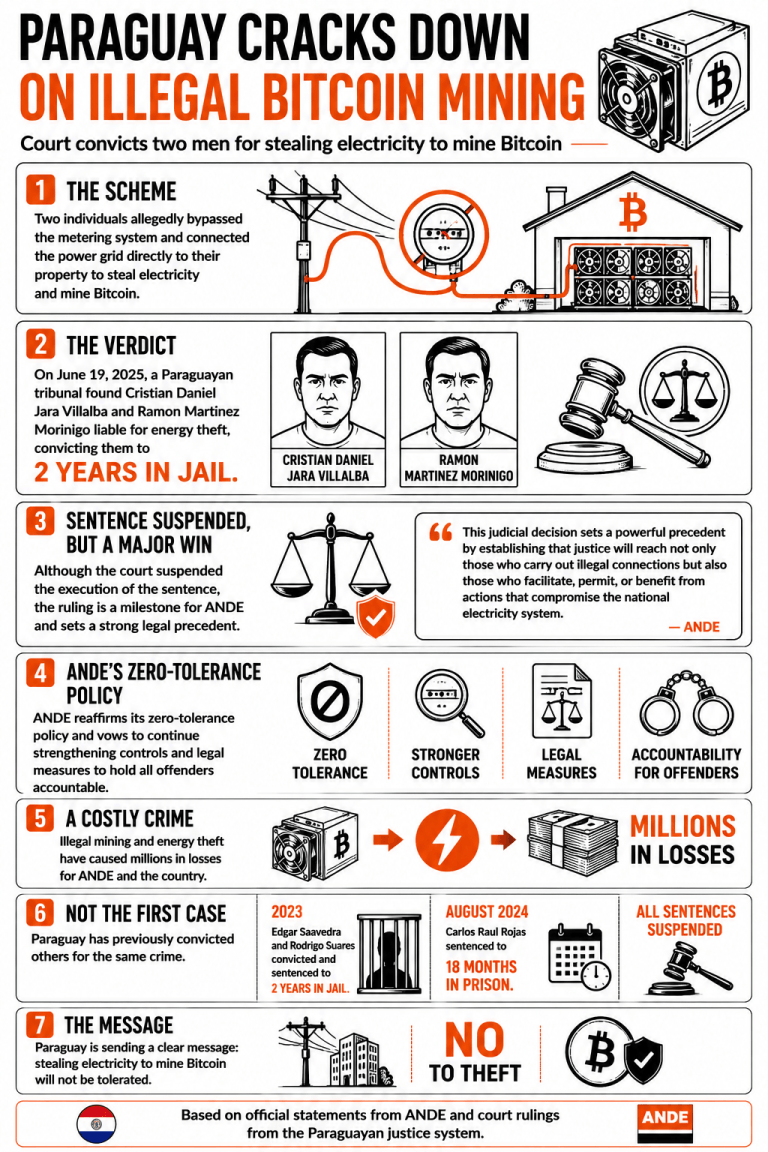 Paraguay convicts two Bitcoin miners to jail sentences for large-scale energy theft. 2