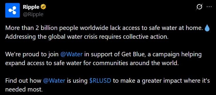 XRP Slips Toward $1.10 as Ripple Taps RLUSD to Fund Safe Water for Millions 3