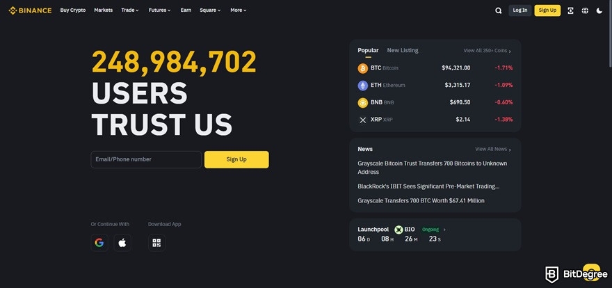 680cf9e88f7306afd39c5526_bitunix-review-binance-homepage Bitunix review: the Binance homepage.