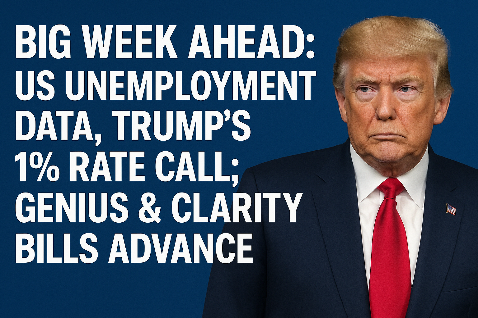 Big Week Ahead: US Unemployment Data, Trump's 1% Rate Call; GENIUS & CLARITY Bills Advance 1